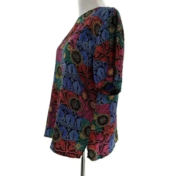 Christie & Jill top size L multicolored 100% silk floral watercolor 80s 90s - Picture 5 of 9